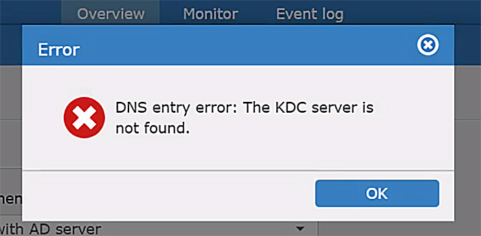 The KDC server is not found