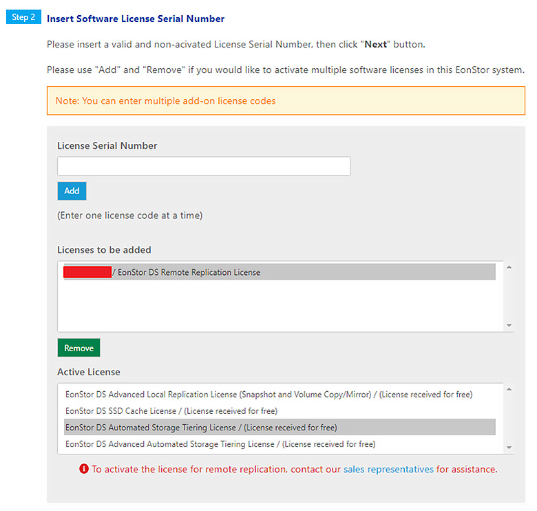 Enter the License Serial Number you received from Infortrend