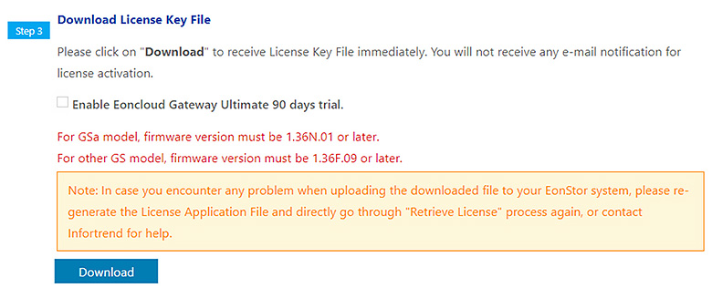 Click Download to download the license key file